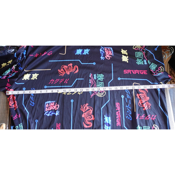 Fresh Prints Shirt Mens 5XL Black Neon Tokyo Print Oversized Savage Street Pop - Picture 4 of 7